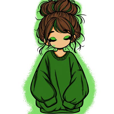 girl with baggy sweatshirt and messy bun