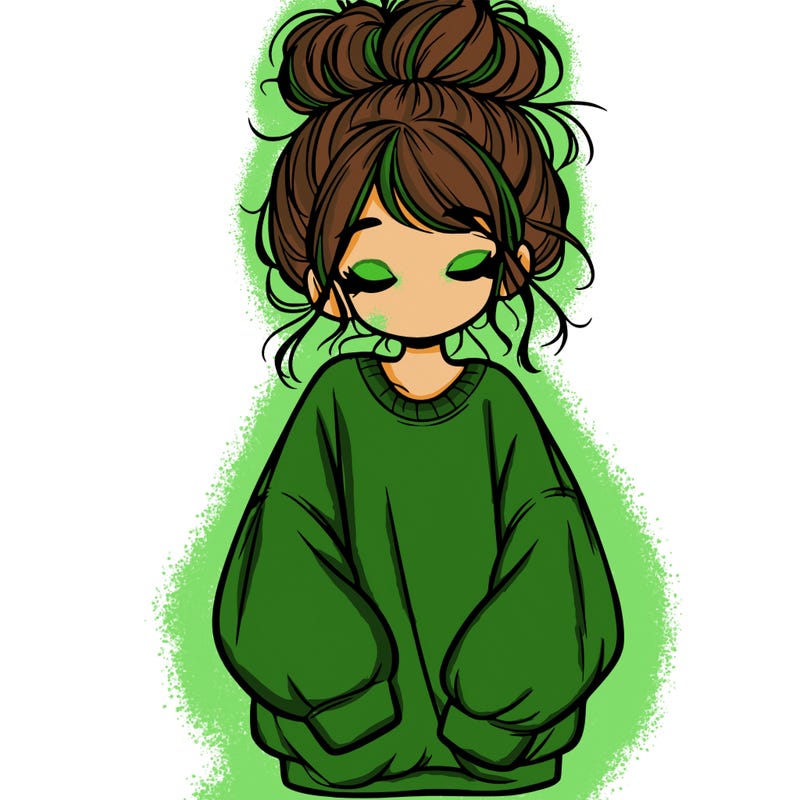 girl with baggy sweatshirt and messy bun