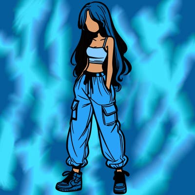 girl in baggy pants crop top and long hair