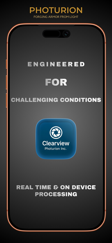 ClearView Basic - ClearView Basic mobile app screen highlighting real-time processing for challenging weather visibility.
