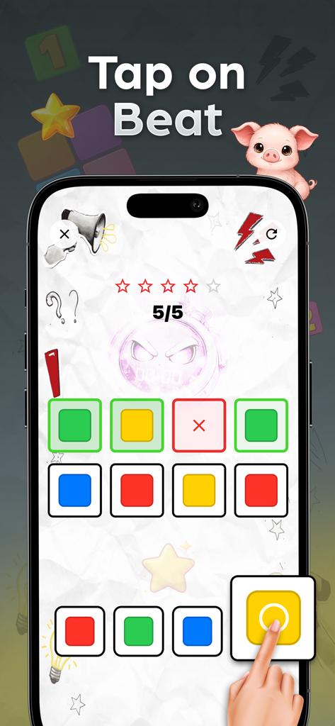 Say the Word on Beat Game - Gameplay screen of Say the Word on Beat showing a user tapping colored squares in rhythm.