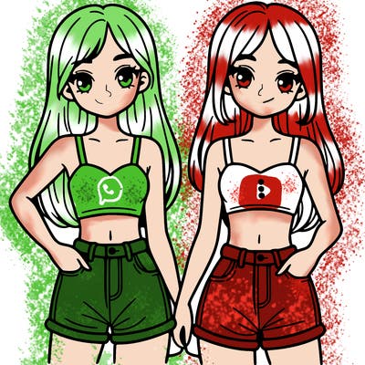 two sisters with crop tops and jean shorts and straight hair