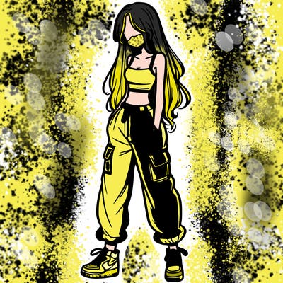 girl in baggy pants crop top and long hair