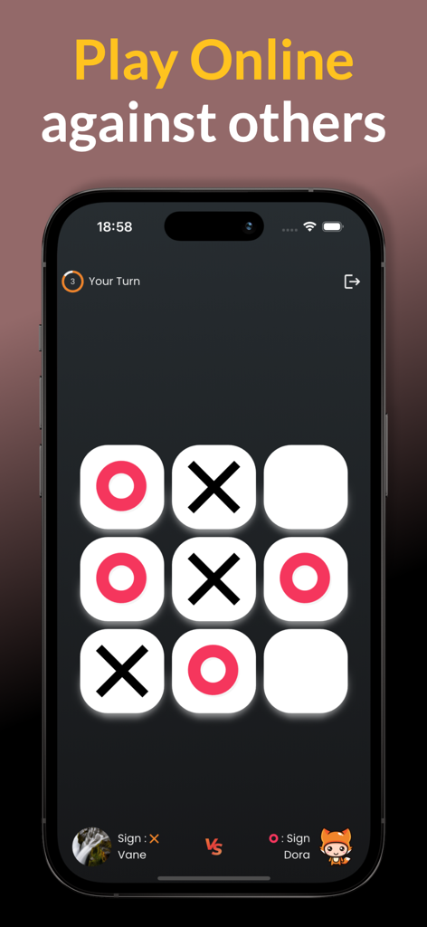 Online tic-tac-toe gameplay on a mobile phone in the Cashem All app