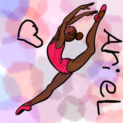 gymnast doing a leap in a leotard with a bent back leg