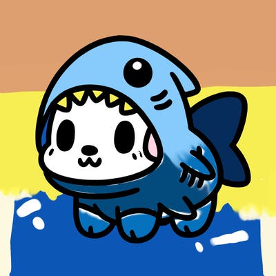 cute dog wearing a shark costume