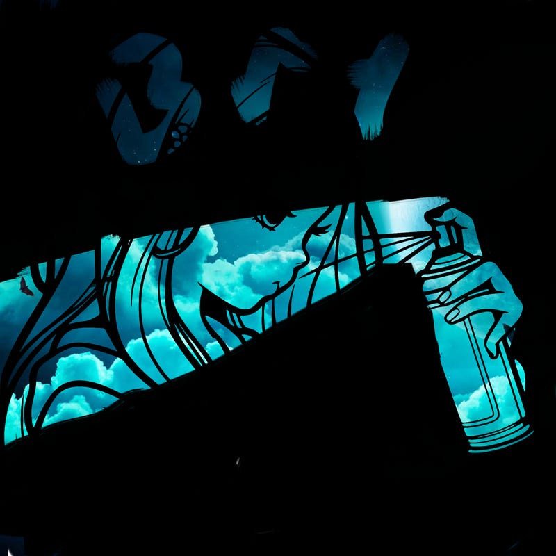 a realistic girl spray painting