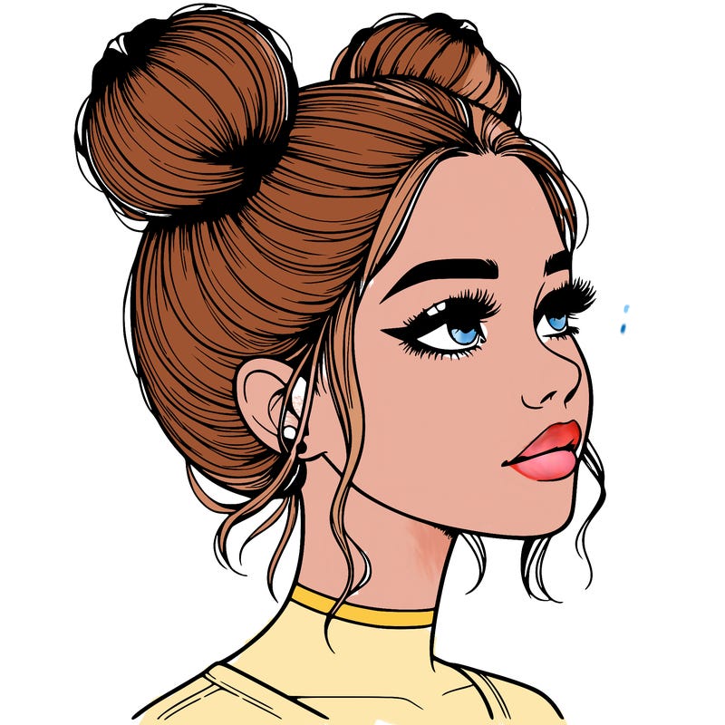 realistic girl with buns on the top of her head