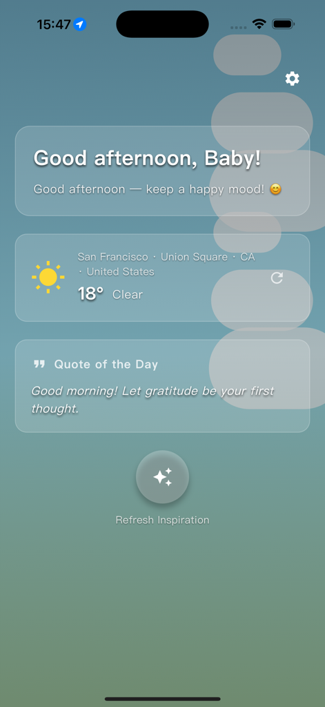 Mornify app interface showing a personalized greeting and daily inspirational quote