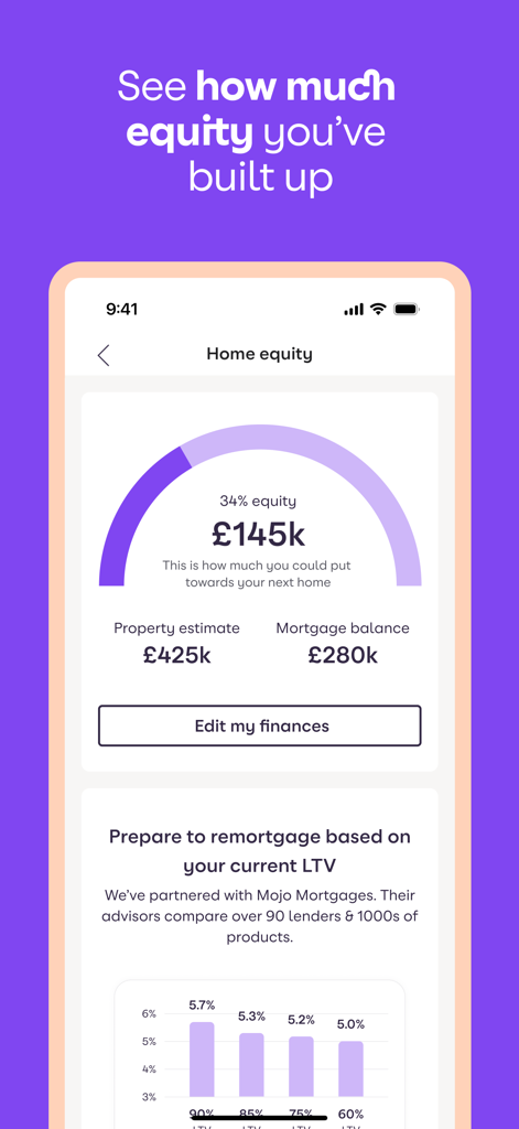 Zoopla app screen showing property equity valuation and mortgage balance details