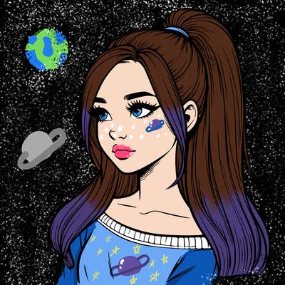 realistic girl with a high ponytail