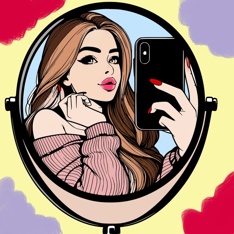 realistic girl taking mirror selfie beautiful