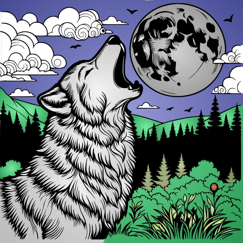 realistic wolf howling at the moon