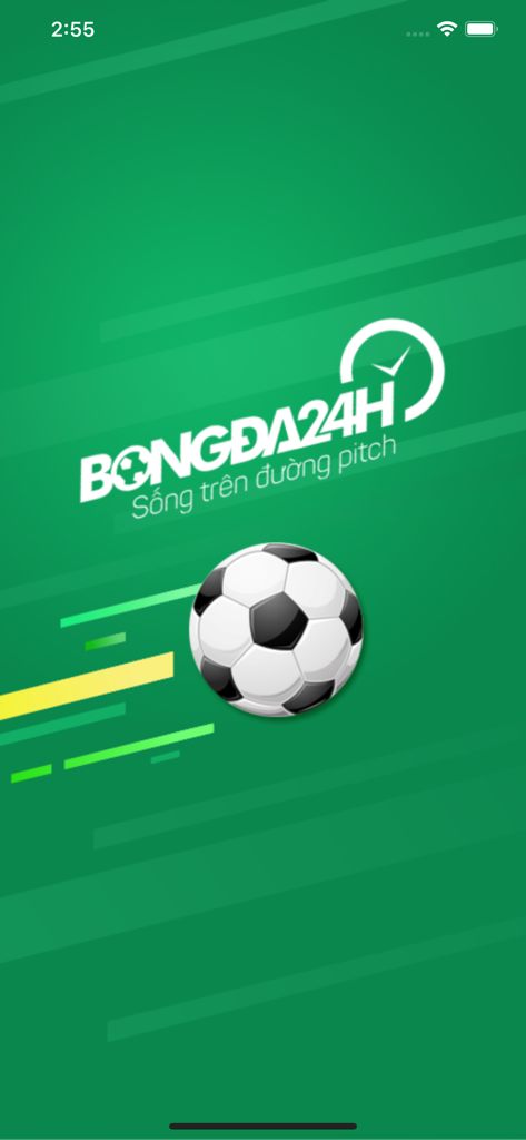 Bong da 24h - Bong da 24h App Startbildschirm mit einem Fußball und Logo auf grünem Hintergrund