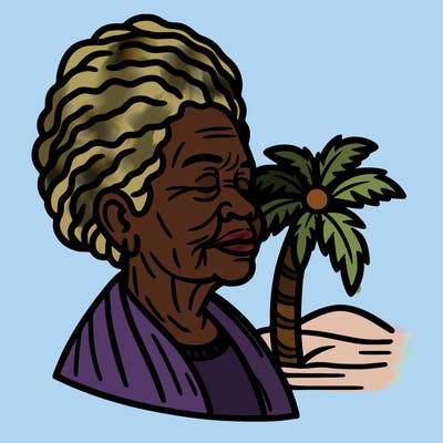portrait of an old black woman with palm tree