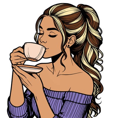 realistic woman drinking tea
