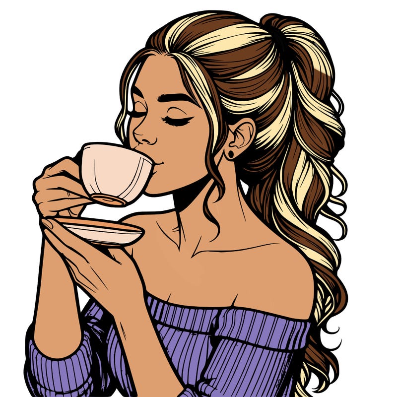 realistic woman drinking tea