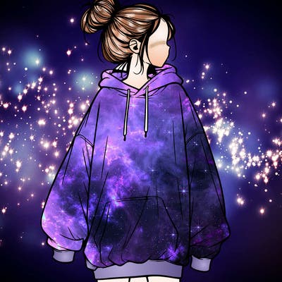 realistic girl with a oversized sweatshirt on and a bun