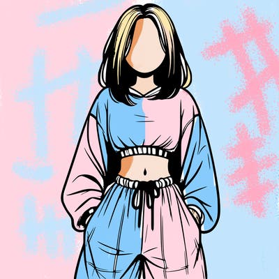 realistic girl faceless with baggy pants and a crop top