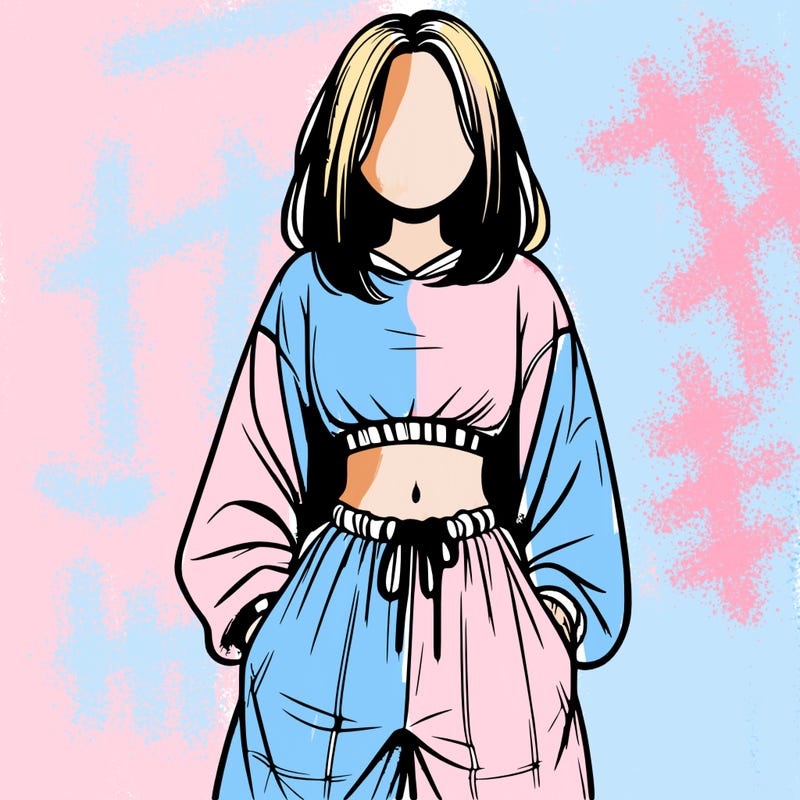 realistic girl faceless with baggy pants and a crop top