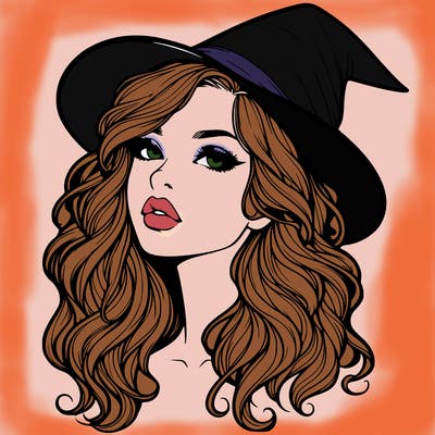 realistic witch girl with wavy hair and lips