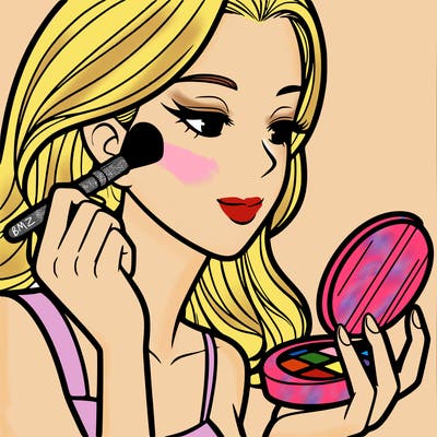 little girl putting on makeup