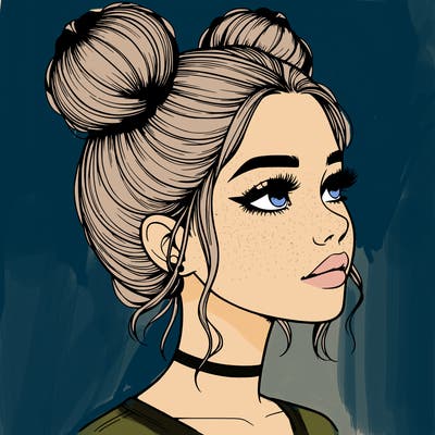 realistic girl with buns on the top of her head