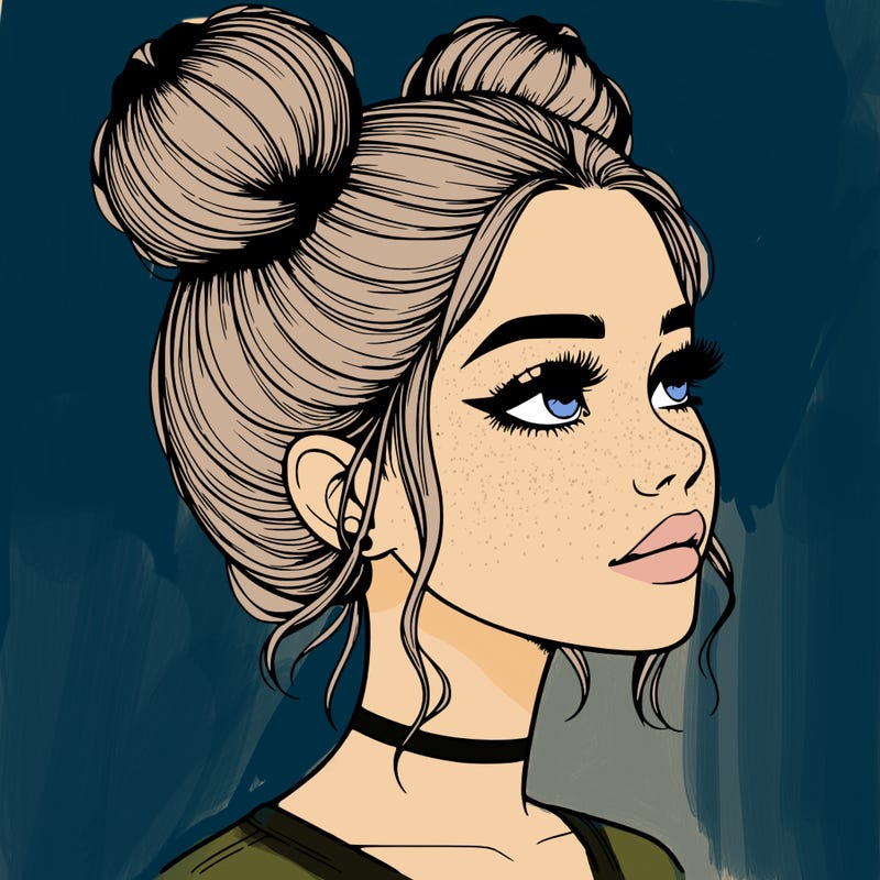 realistic girl with buns on the top of her head