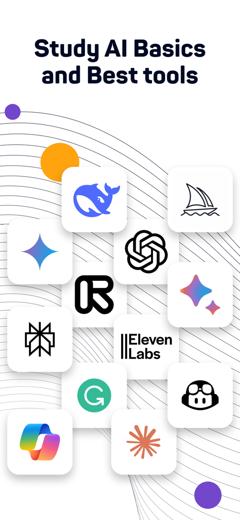 Uma coleção de logotipos de ferramentas populares de IA para aprender os fundamentos da inteligência artificial