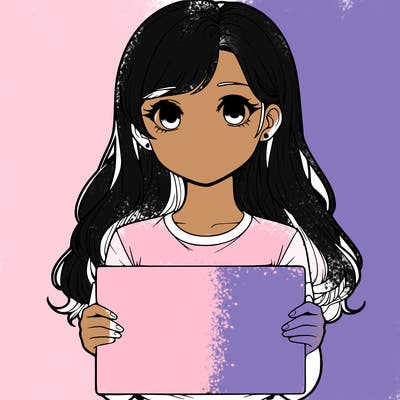 realistic girl holding a sign