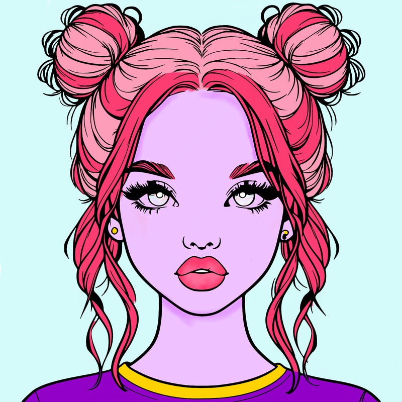 realistic girl with two buns in hair and lips
