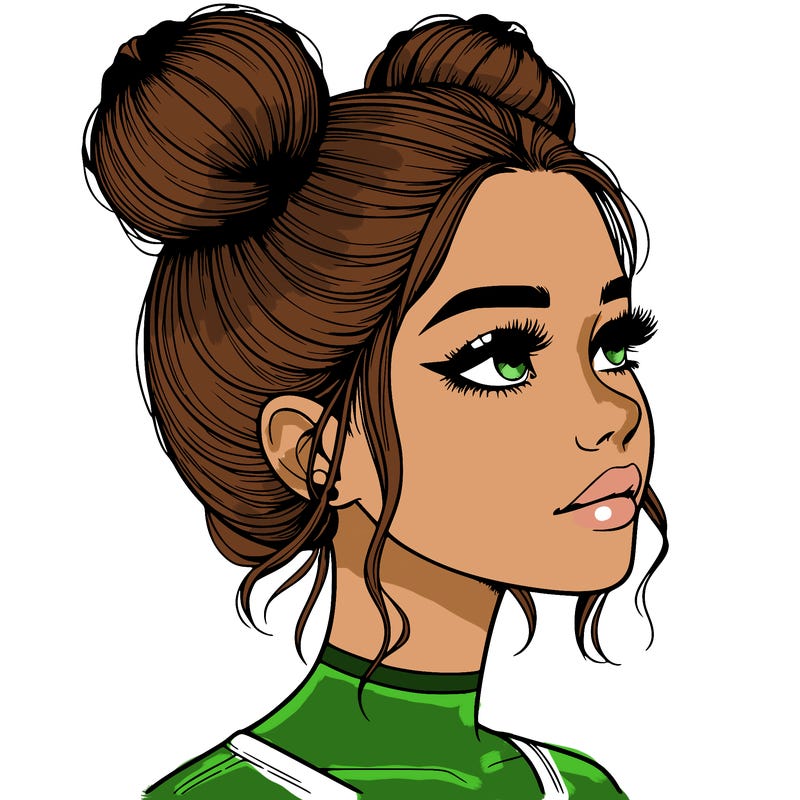 realistic girl with buns on the top of her head