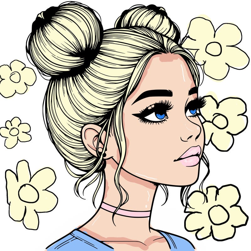 realistic girl with buns on the top of her head