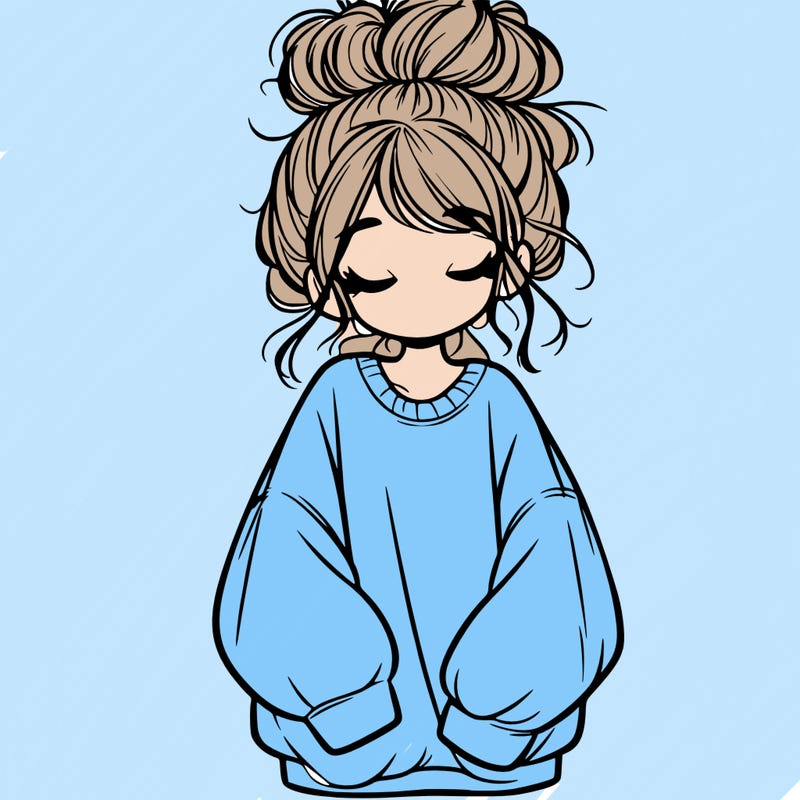 girl with baggy sweatshirt and messy bun