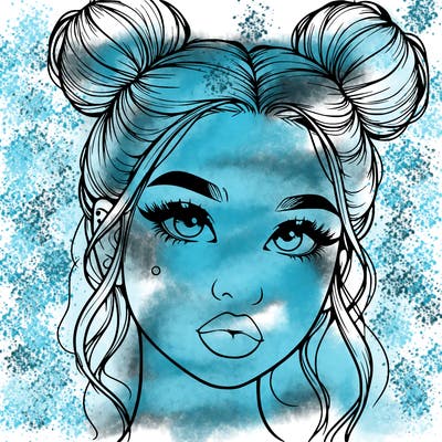 realistic girl with two buns on her hair and lips