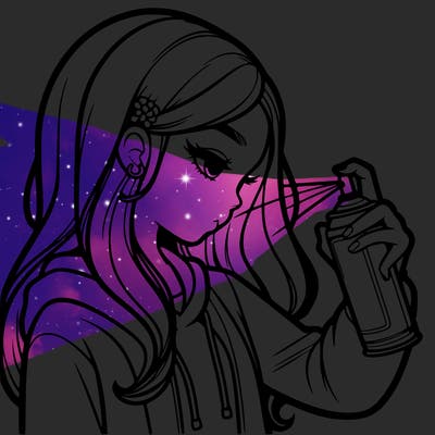 a realistic girl spray painting