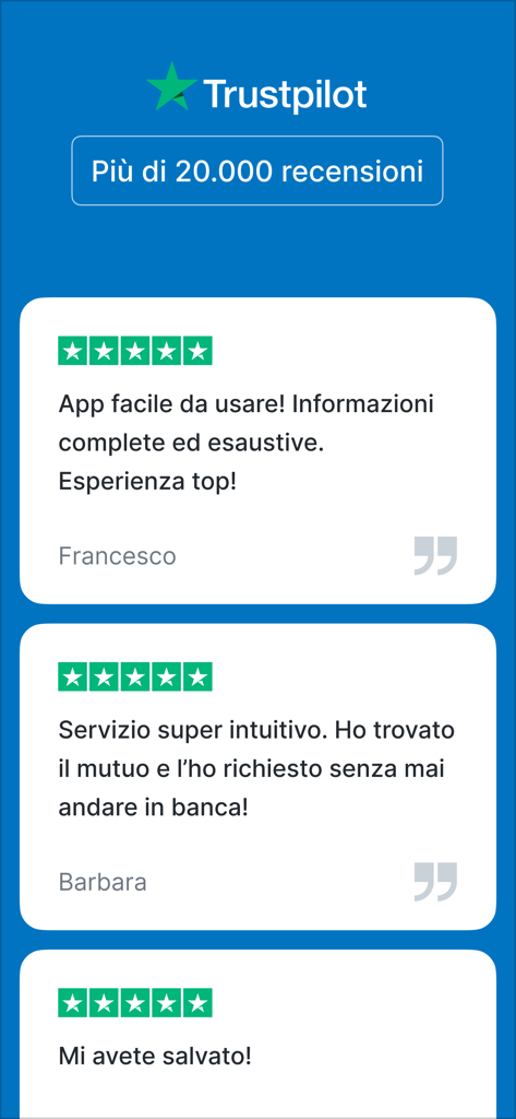 Trustpilot reviews and 5-star ratings for the Immobiliare.it Mutui app
