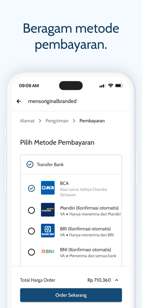 Mens Original Branded - Checkout screen showing payment options in the Mens Original Branded app