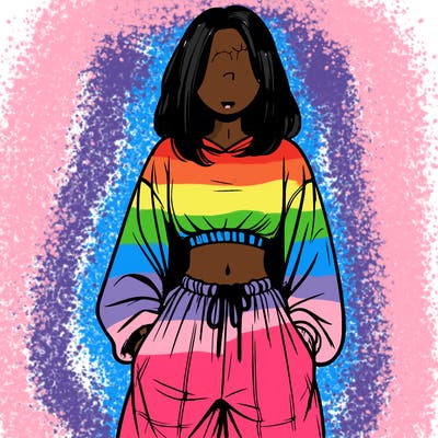 realistic girl faceless with baggy pants and a crop top