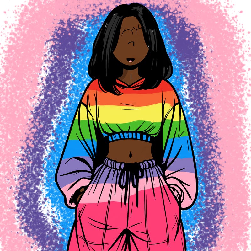 realistic girl faceless with baggy pants and a crop top