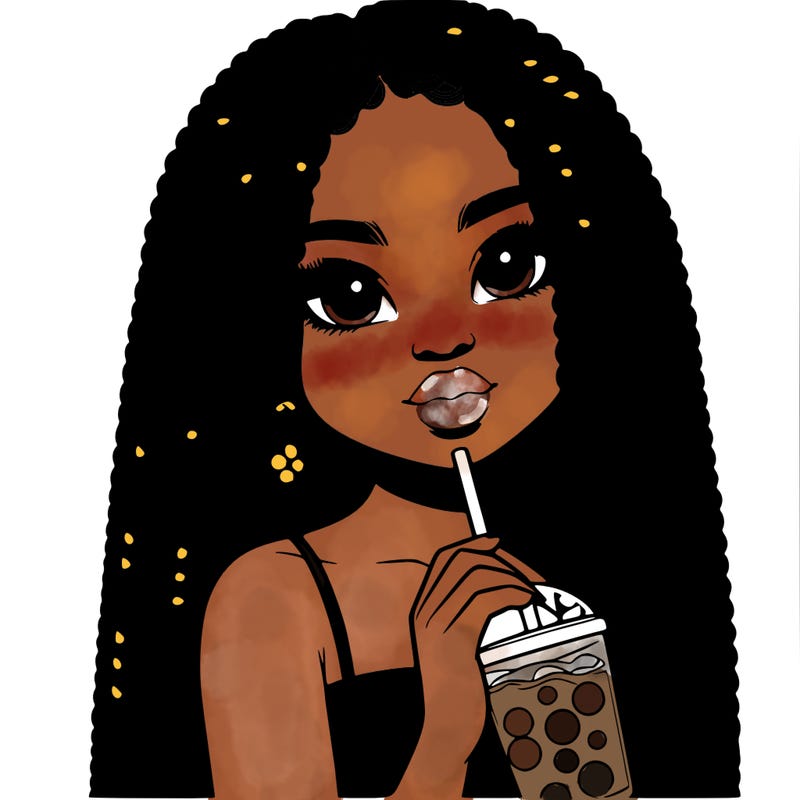 realistic girl holding a boba with braided hair