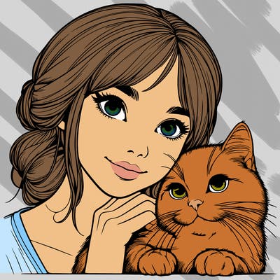 realistic girl with cat