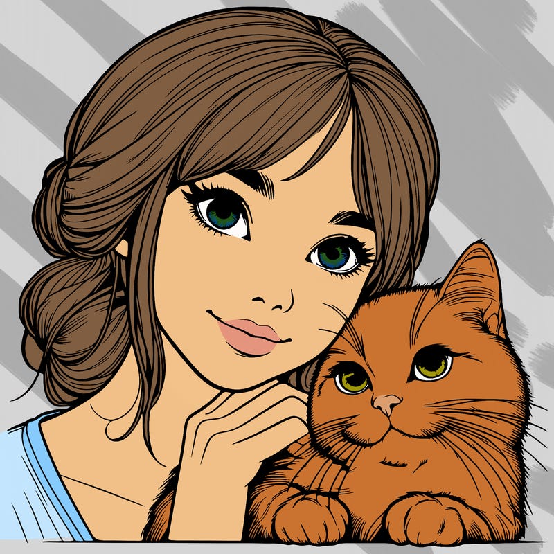 realistic girl with cat