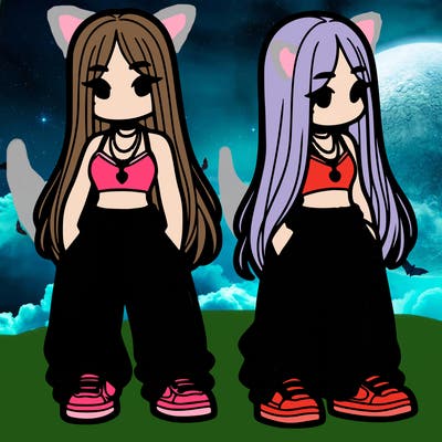 girl in baggy pants crop top and long hair