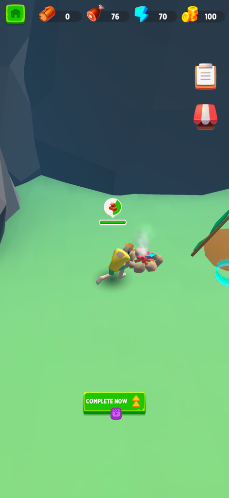 Survival Island - Build a City - サバイバルアイランドのゲーム環境で、キャンプファイヤーで調理するローポリキャラクター