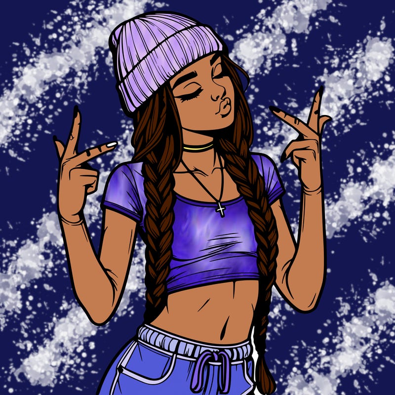 realistic teenage girl with braids and a beanie and crop top doing 🫶🏼