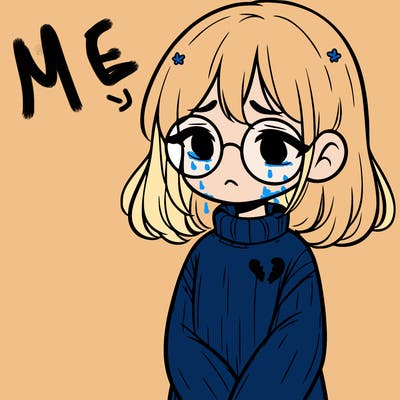 sad girl with glasses in a sweater