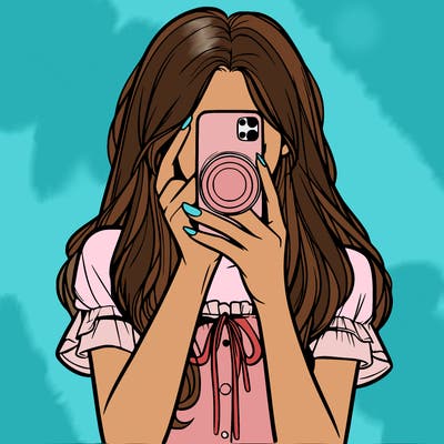 a realistic girl holding her phone taking pictures