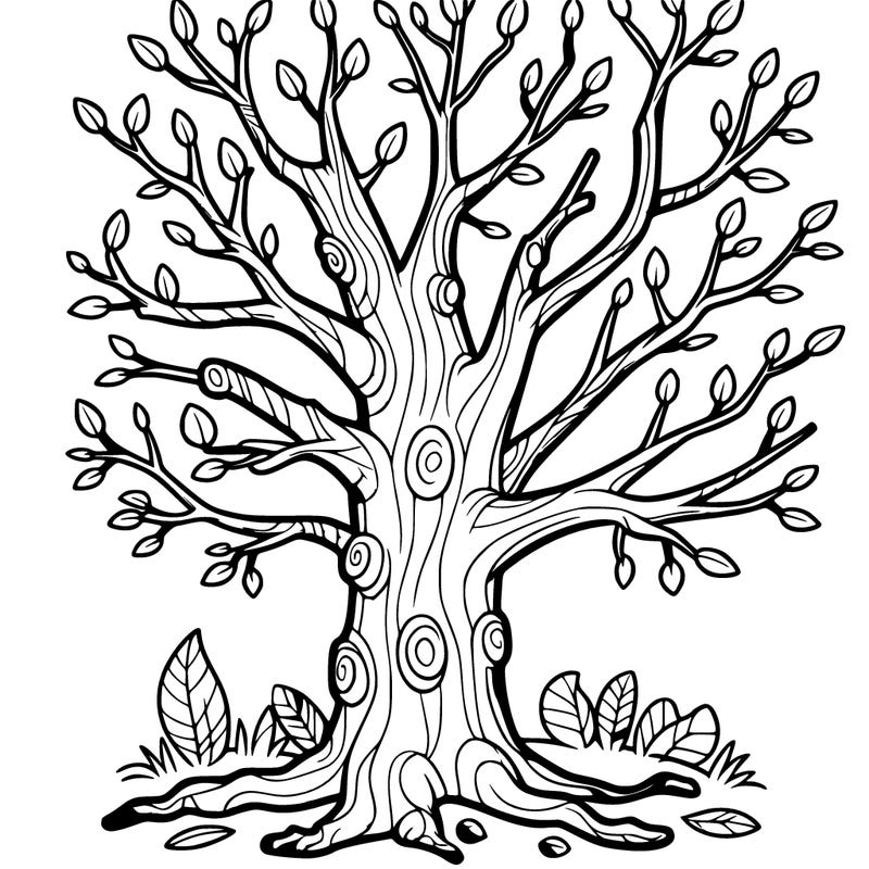 a tree trunk and branches with no leaves