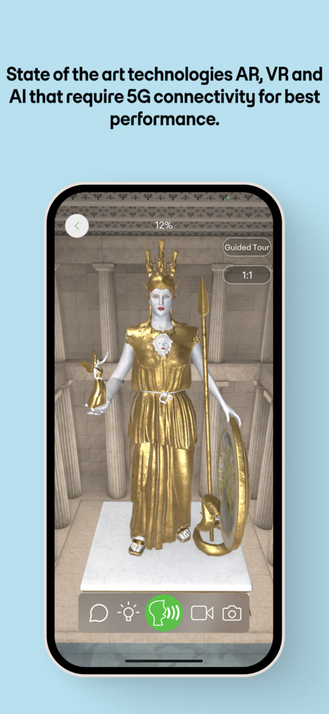 COSMOTE CHRONOS - A 3D augmented reality model of the Athena Parthenos statue inside the COSMOTE CHRONOS mobile app.